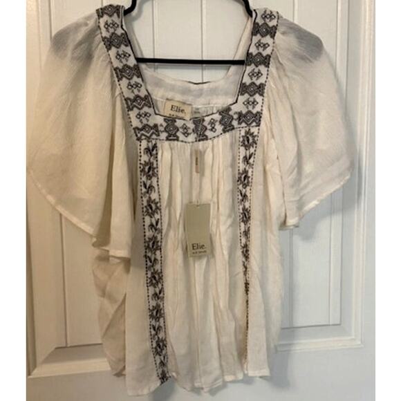 NWT Elie Tahari Embroidered Gauze Peasant top L - Picture 7 of 7